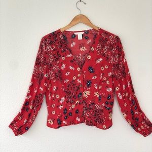 Light floral printed button down